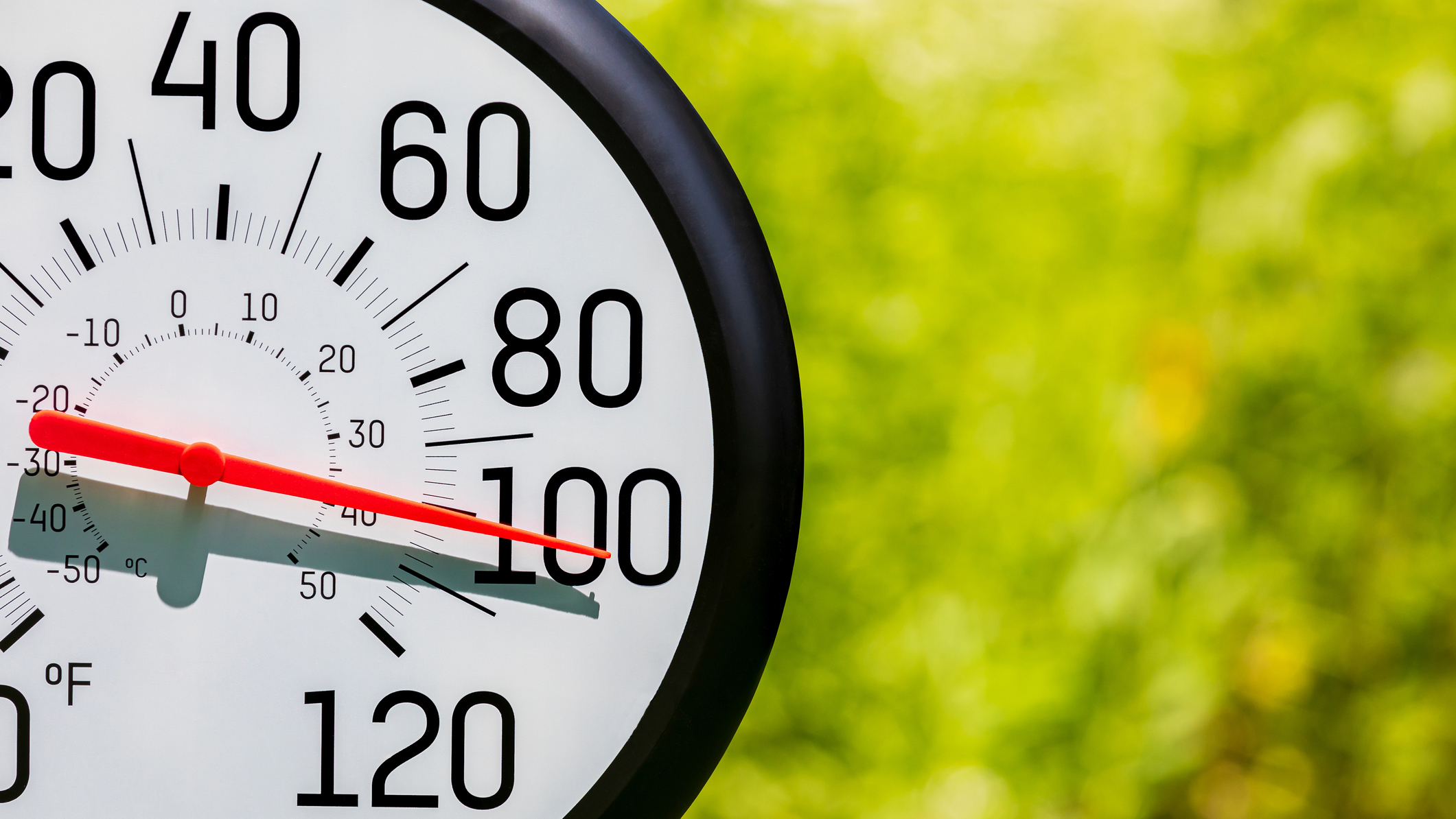 Temperature measuring tool pointed to 100 degrees