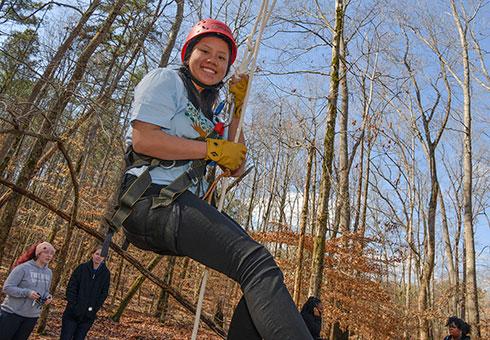 Environmental student studying tree canopy