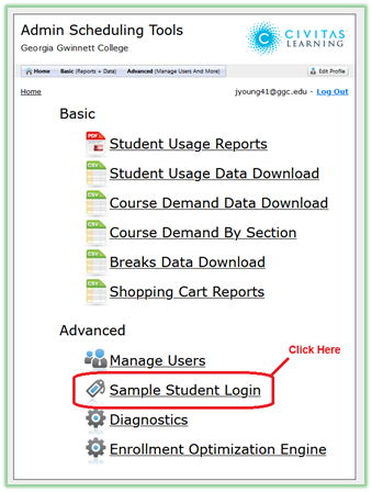 Screenshot of Grizzly Den College Scheduler Login Page