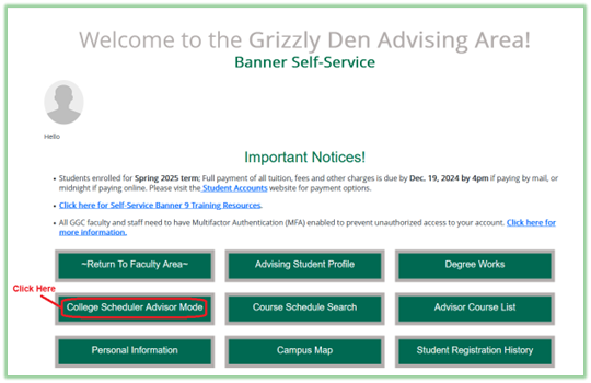 Screenshot of Grizzly Den College Scheduler Homepage