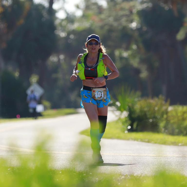 Jessica Rantamaki completing a 50k race November 2, 2024