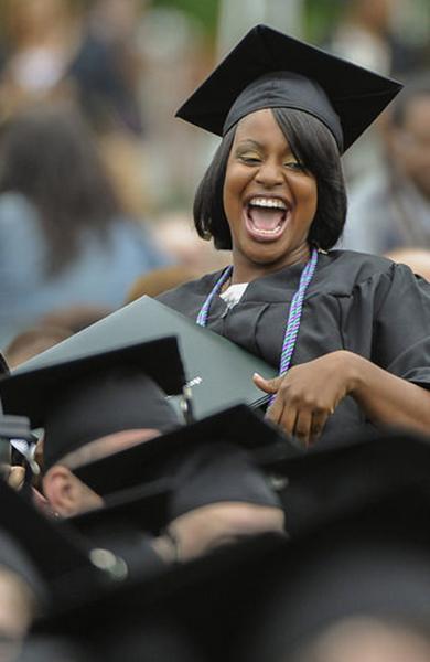 Excited graduate at commencement