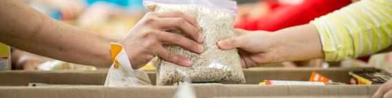 people preparing food boxes during international service 