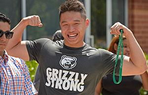 Student wearing a Grizzly Strong t-shirt.