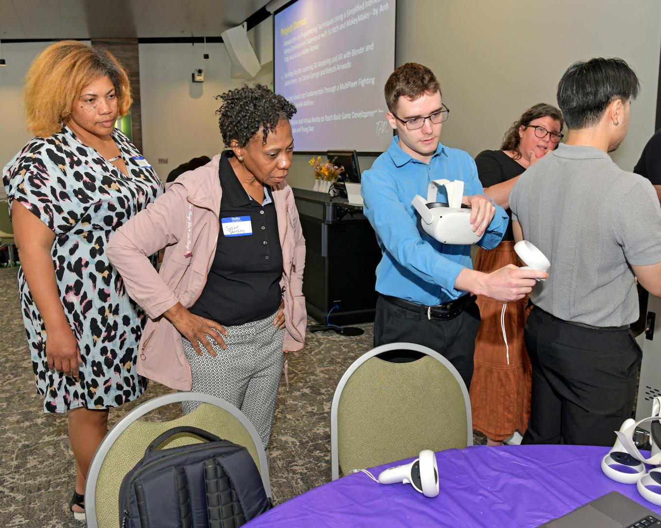 Georgia K-12 educators Lakecia Gray, Susan Daughtry and Sean Nolan, GGC information technology major, software development concentration, participate in TAP activities.