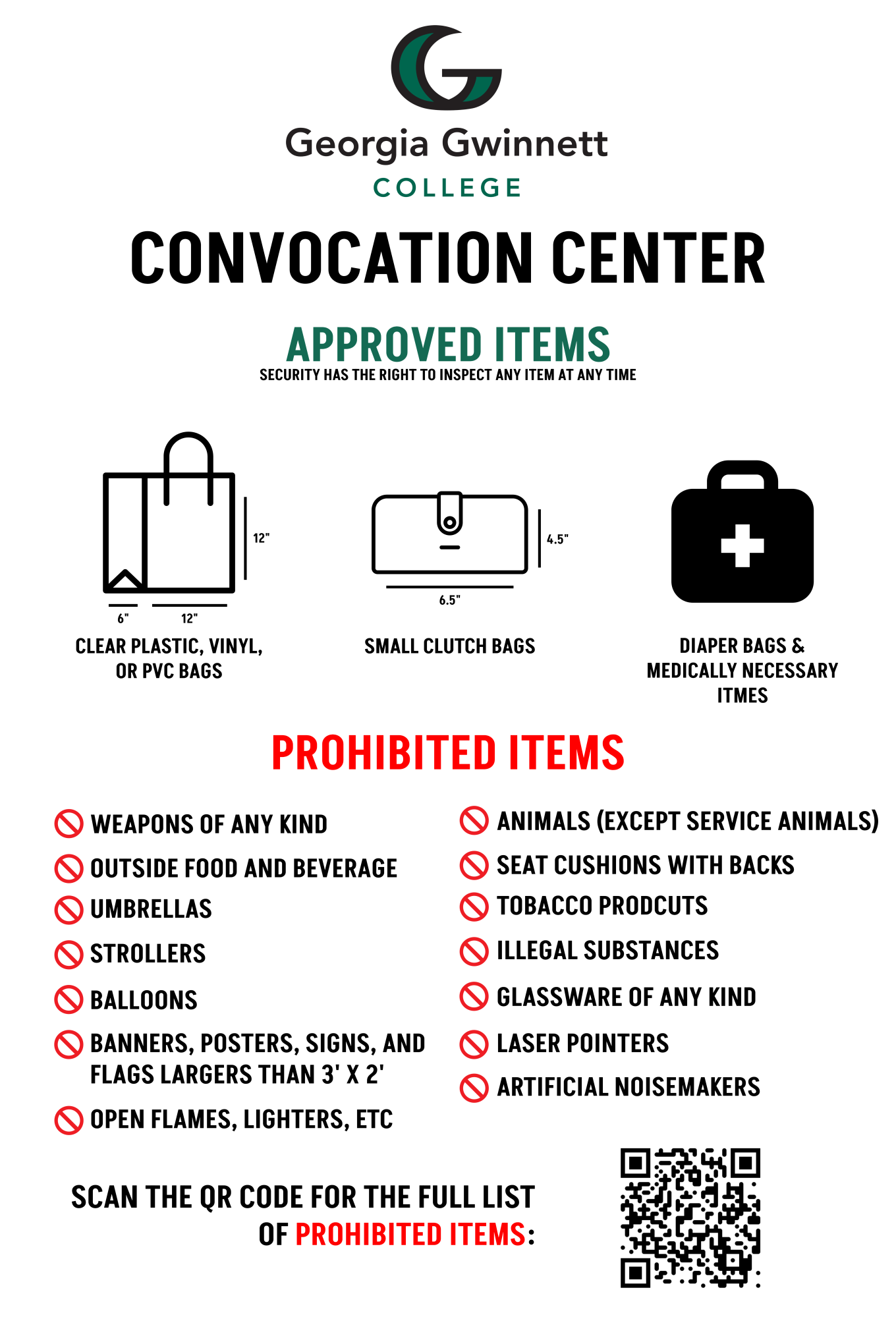 GGC Convocation approved and prohibited items