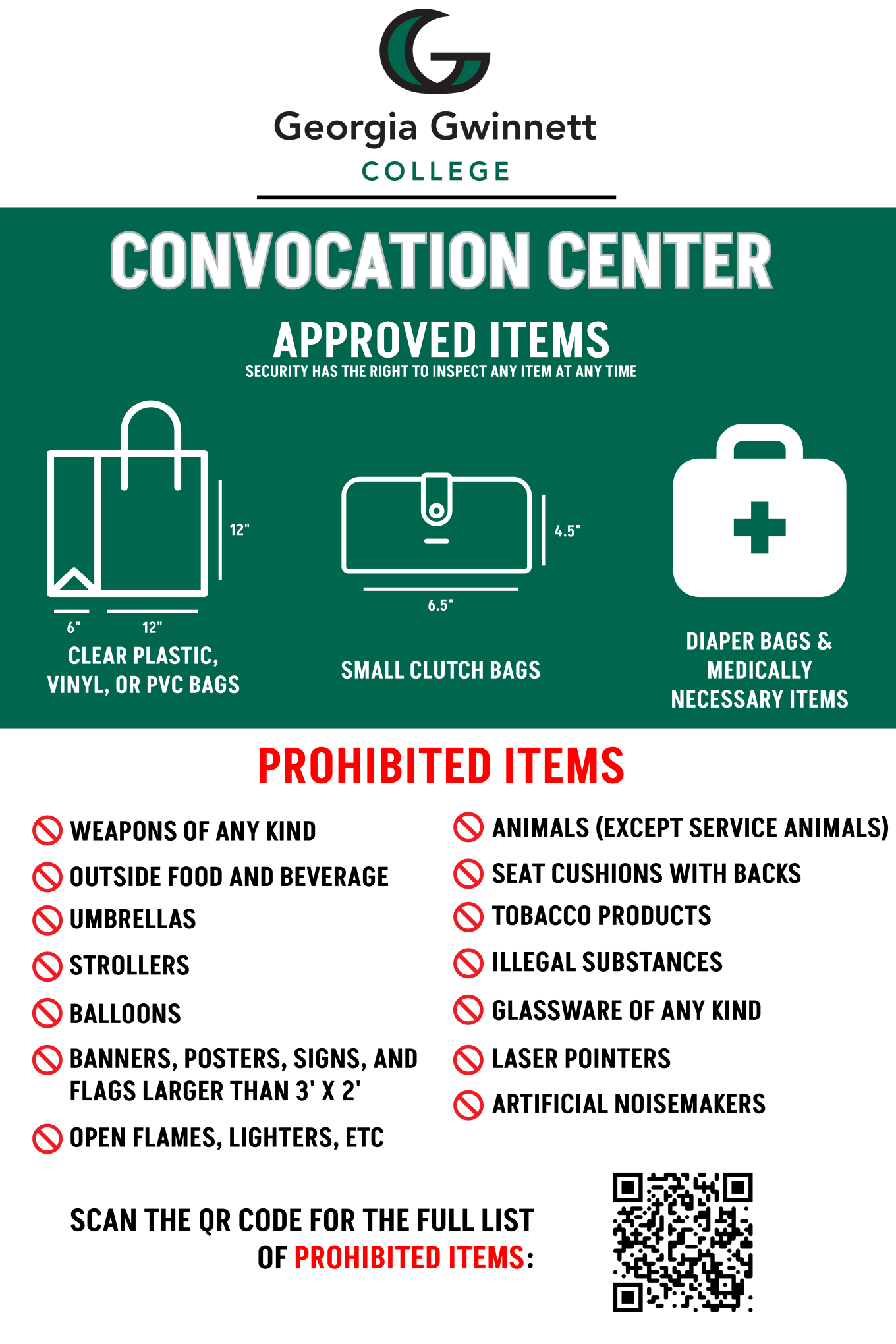 GGC Convocation approved and prohibited items