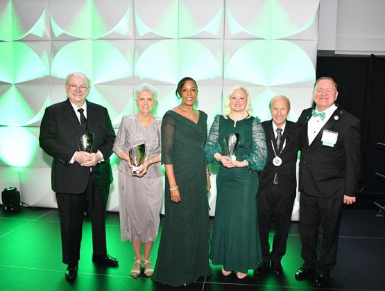 GGC President Dr. Jann L. Joseph poses with John D. Stephens, The Honorable Judy Jordan Johnson, Jonelle Faal, Dr. Daniel Kaufman and Tom Willard during GGC's Four Pillar Scholarship Gala