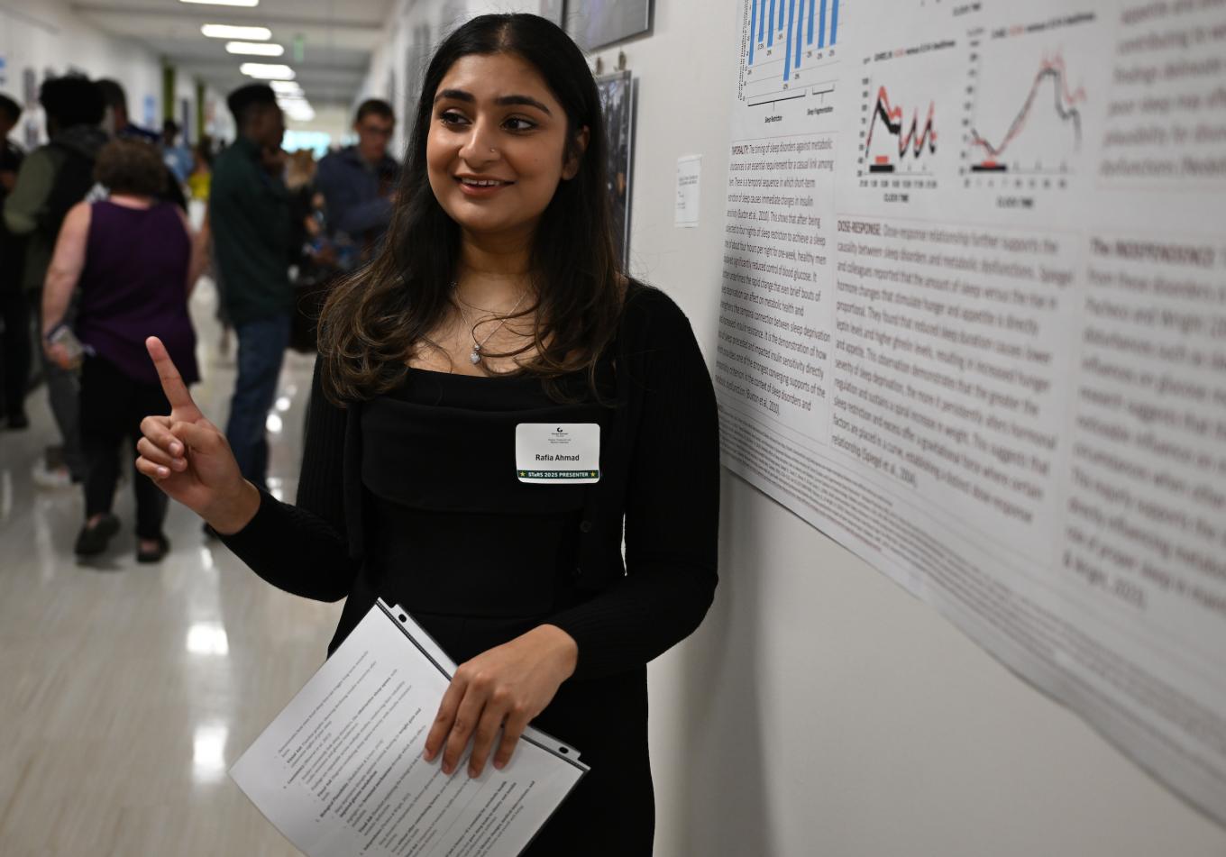 Rafia Ahmad presented her project on The Impact of Sleep Disorders on Insulin Resistance and Obesity during the Science, Technology and Research Symposium (STaRS) event on Thursday, April 17, 2025 in the Allied Health and Science Building at Georgia Gwinnett College. Photo by Daniel Melograna/Georgia Gwinnett College