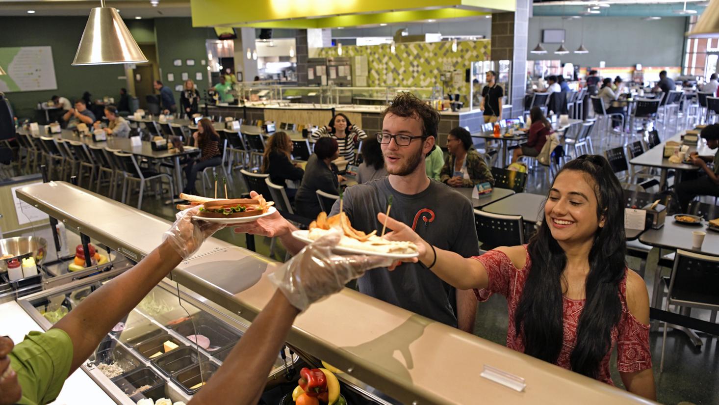 Students eating in the dining hall