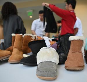 Display of shoes and shoppers in the Grizzly Thrift